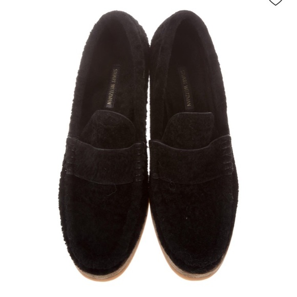 SOLD!!!Stuart Weitzman Black shearling loafers size 6M - Picture 1 of 8